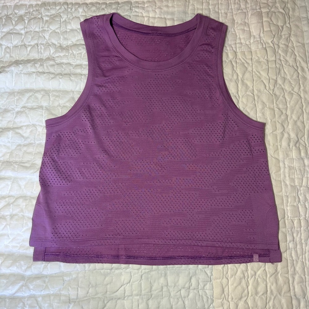 Lululemon Train to Be Tank Top Purple Camo Mesh Cropped Sleeveless